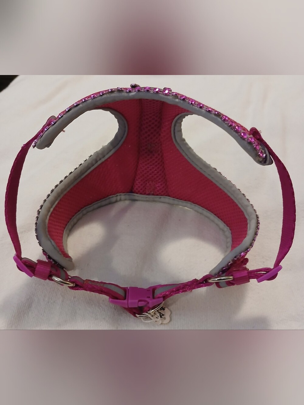 Handcrafted Small Pink Rhinestone Mesh Puppy Harness & Rhinestone Leash. - Picture 4 of 4